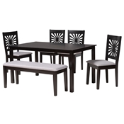 Baxton Studio Olympia Modern Grey Fabric and Espresso Brown Finished Wood 6-Piece Dining Set